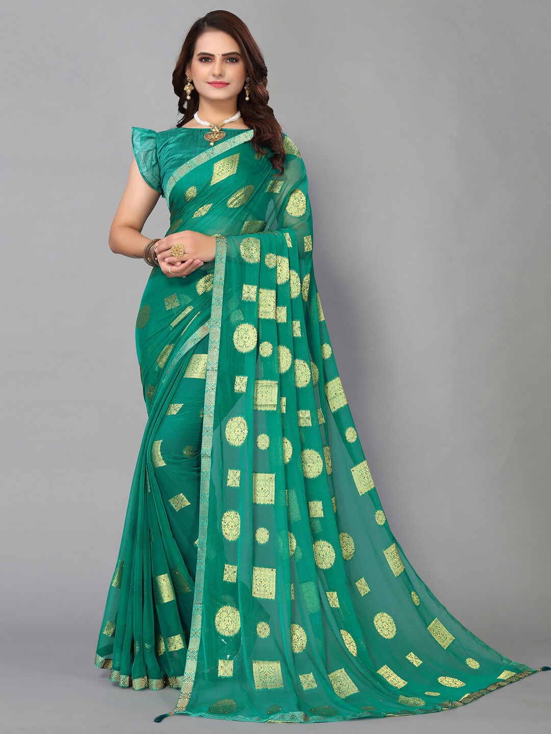 Mitera Woven Design Saree, Green