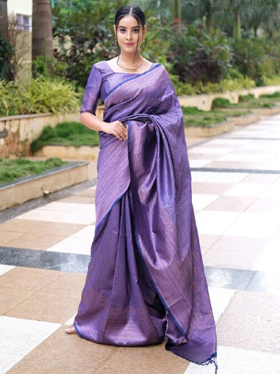 TIEXA Woven Design Zari Pure Silk Banarasi Saree, Blue