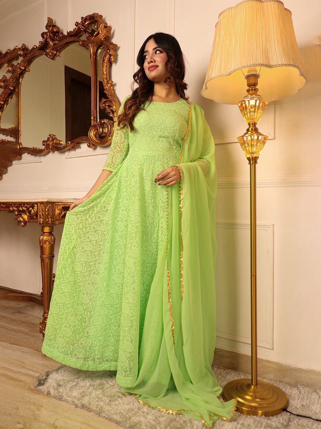 Virah Fashion Women Floral Chikankari Embroidered Georgette Anarkali Kurta With Dupatta, Green
Virah Fashion Women Floral Chikankari Embroidered Georgette Anarkali Kurta With Dupatta, Green