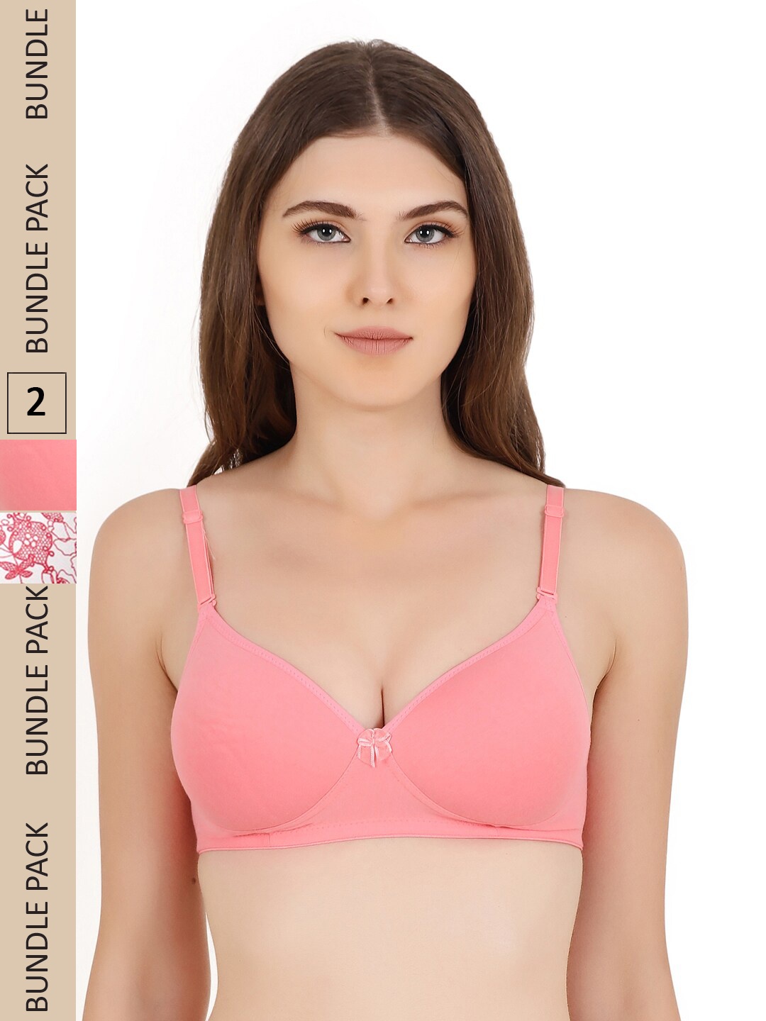 Floret Pack of 2 Non-Wired Lightly Padded Push-Up Bra, Rose
