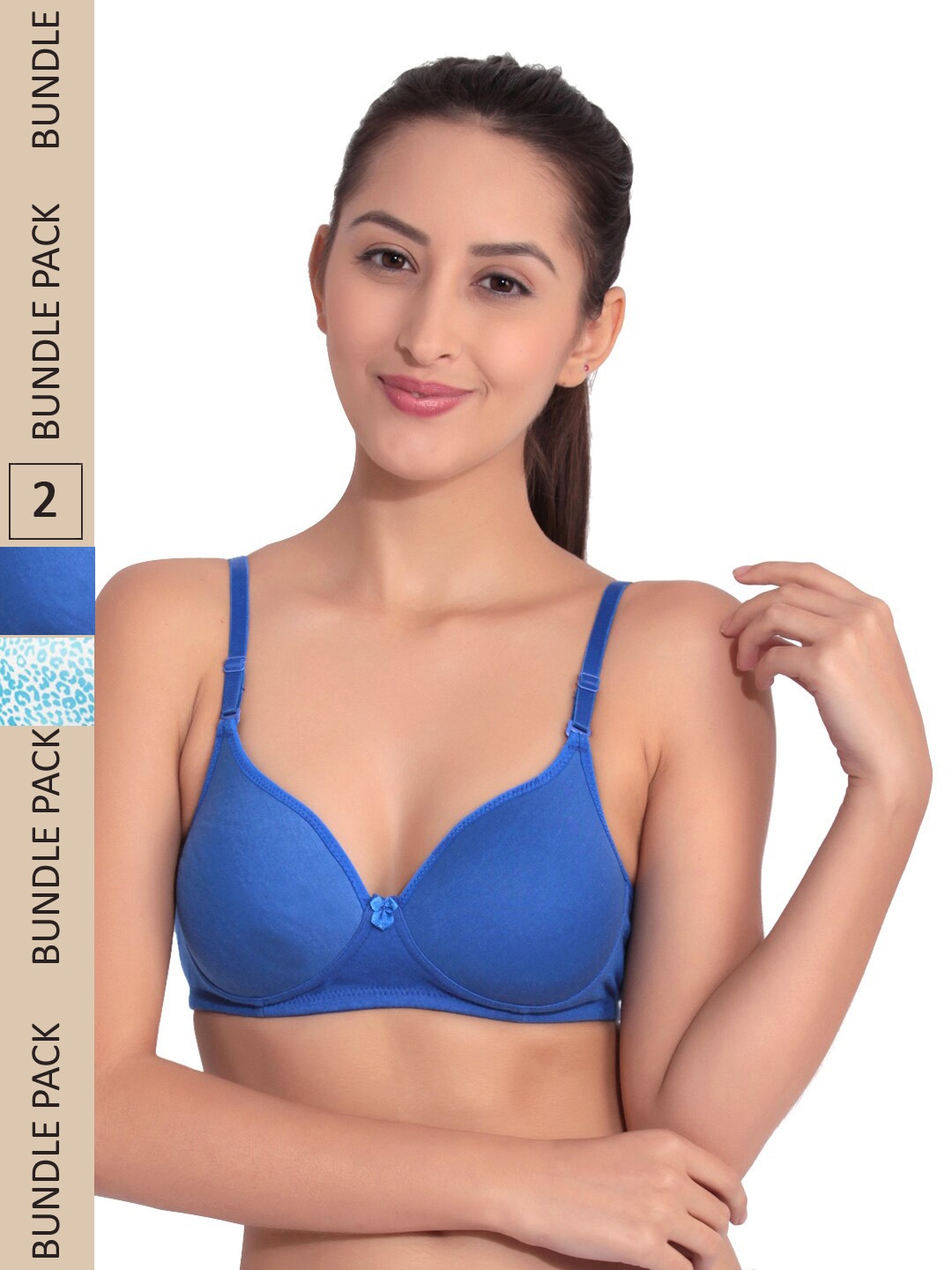 Floret Pack Of 2 Abstract Bra Lightly Padded, Blue
