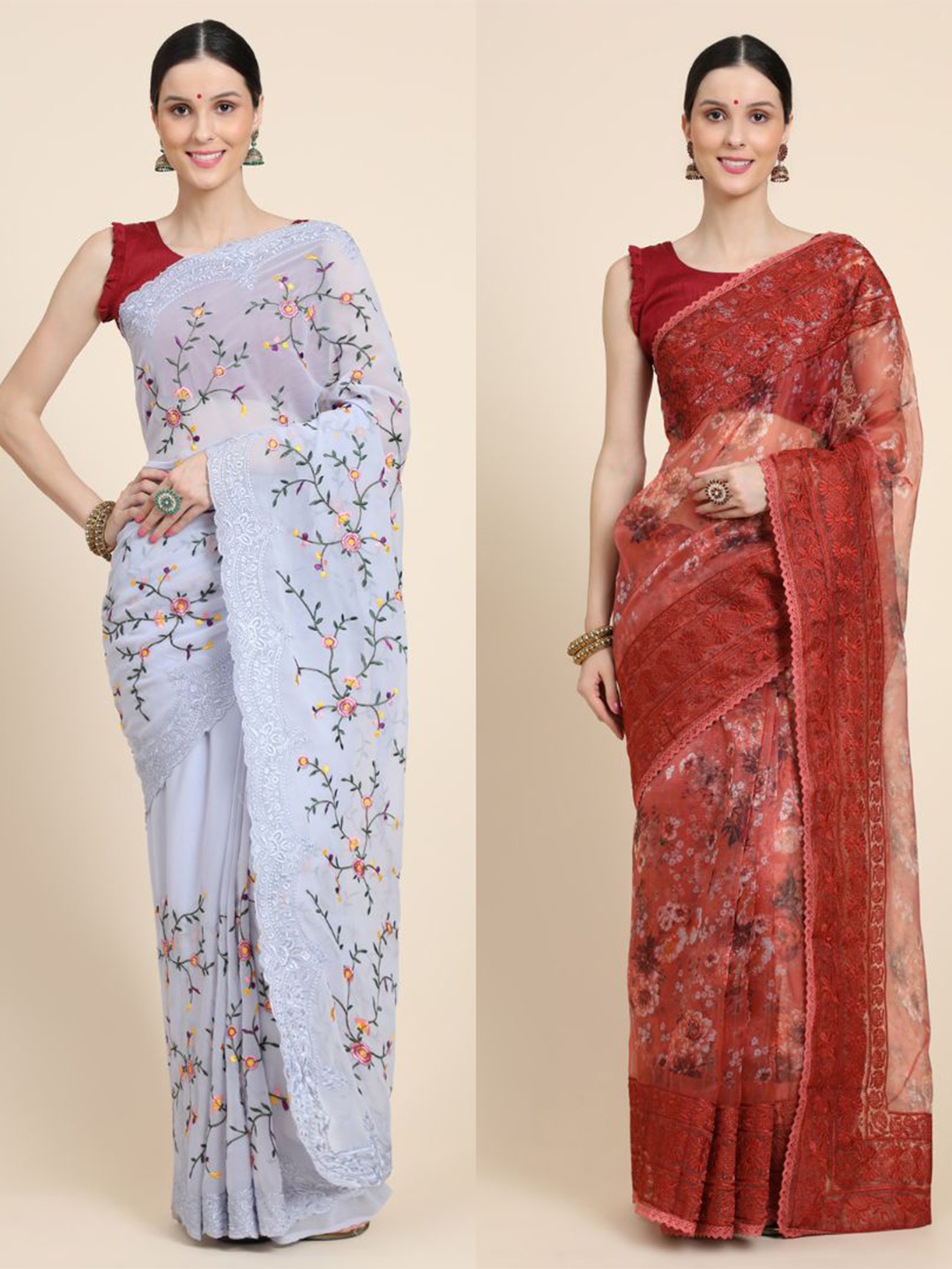 Vastrasky Global Pack Of 2 Floral Embroidered Silk Cotton Ready to Wear Mysore Silk Saree, Grey
Vastrasky Global Pack Of 2 Floral Embroidered Silk Cotton Ready to Wear Mysore Silk Saree, Grey