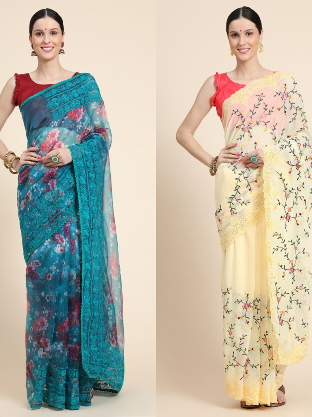Vastrasky Global Pack Of 2 Floral Embroidered Silk Cotton Ready to Wear Mysore Silk Saree, Blue
Vastrasky Global Pack Of 2 Floral Embroidered Silk Cotton Ready to Wear Mysore Silk Saree, Blue