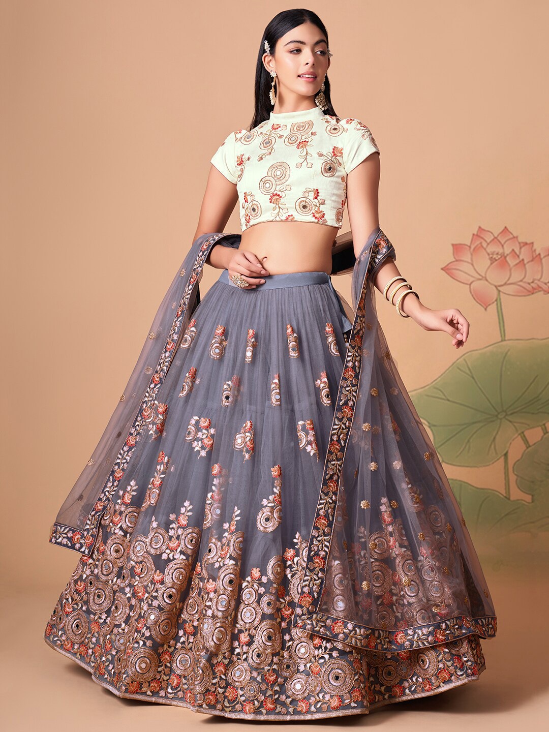 FABPIXEL Embroidered Mirror Work Semi-Stitched Lehenga & Unstitched Blouse With Dupatta, Grey
FABPIXEL Embroidered Mirror Work Semi-Stitched Lehenga & Unstitched Blouse With Dupatta, Grey