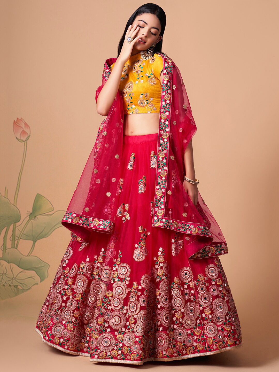 FABPIXEL Embroidered Mirror Work Semi-Stitched Lehenga & Unstitched Blouse With Dupatta, Magenta
FABPIXEL Embroidered Mirror Work Semi-Stitched Lehenga & Unstitched Blouse With Dupatta, Magenta