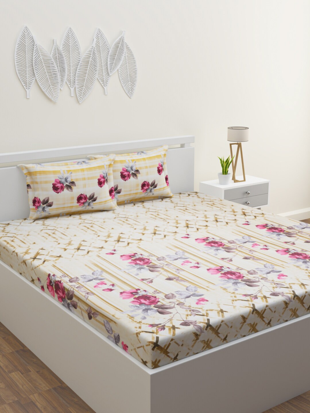 HOME AFFAIRS Cream & Gold-Toned Floral 180 TC Pure Cotton King Bedsheet & 2 Pillow Covers
HOME AFFAIRS Cream & Gold-Toned Floral 180 TC Pure Cotton King Bedsheet & 2 Pillow Covers