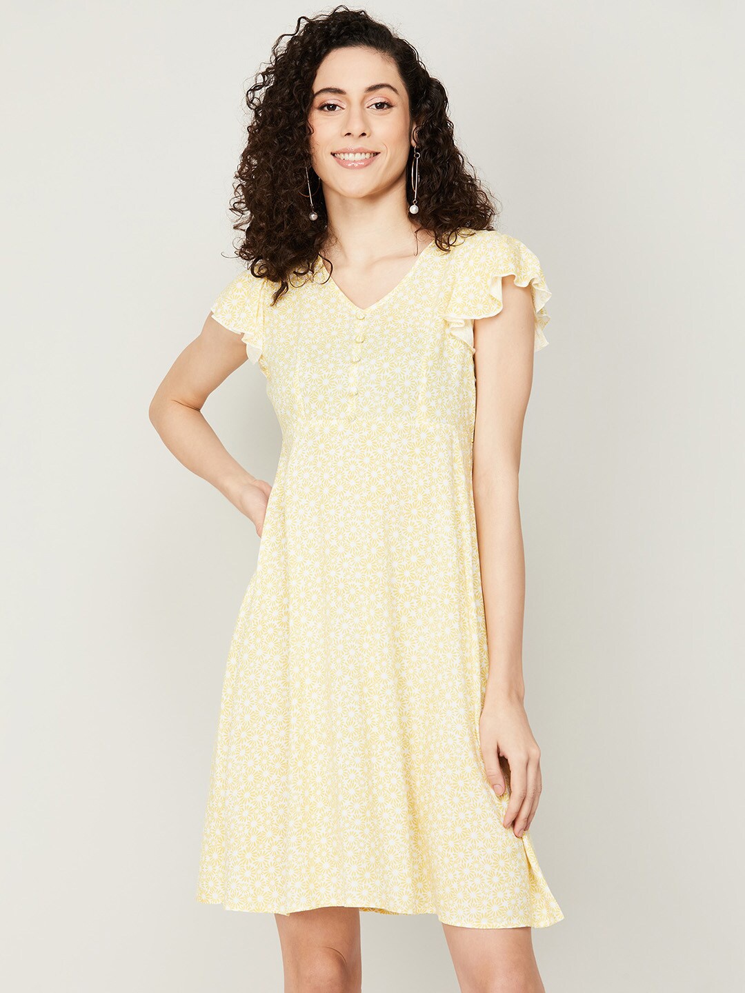 Fame Forever by Lifestyle Floral Printed A-Line Dress, Yellow