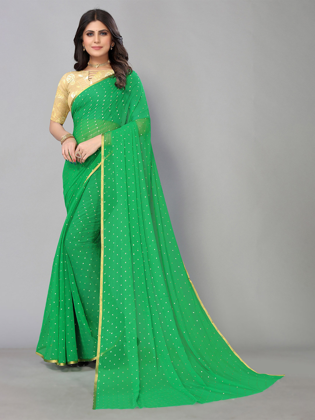 KALINI Pure Chiffon Saree, Green 
KALINI Pure Chiffon Saree, Green
