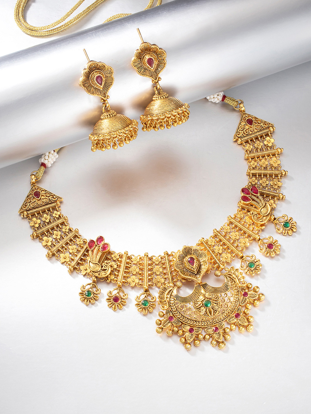 Peora Gold-Plated Artificial Stones & Beads Jewellery Set, Red
Peora Gold-Plated Artificial Stones & Beads Jewellery Set, Red