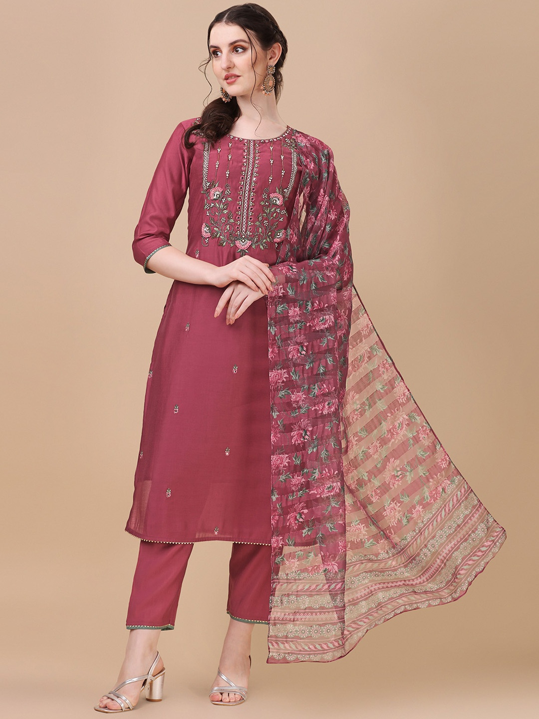 Berrylicious Women Embroidered Beads and Stones Chanderi Cotton Kurta with Trousers & Dupatta, Rust
Berrylicious Women Embroidered Beads and Stones Chanderi Cotton Kurta with Trousers & Dupatta, Rust