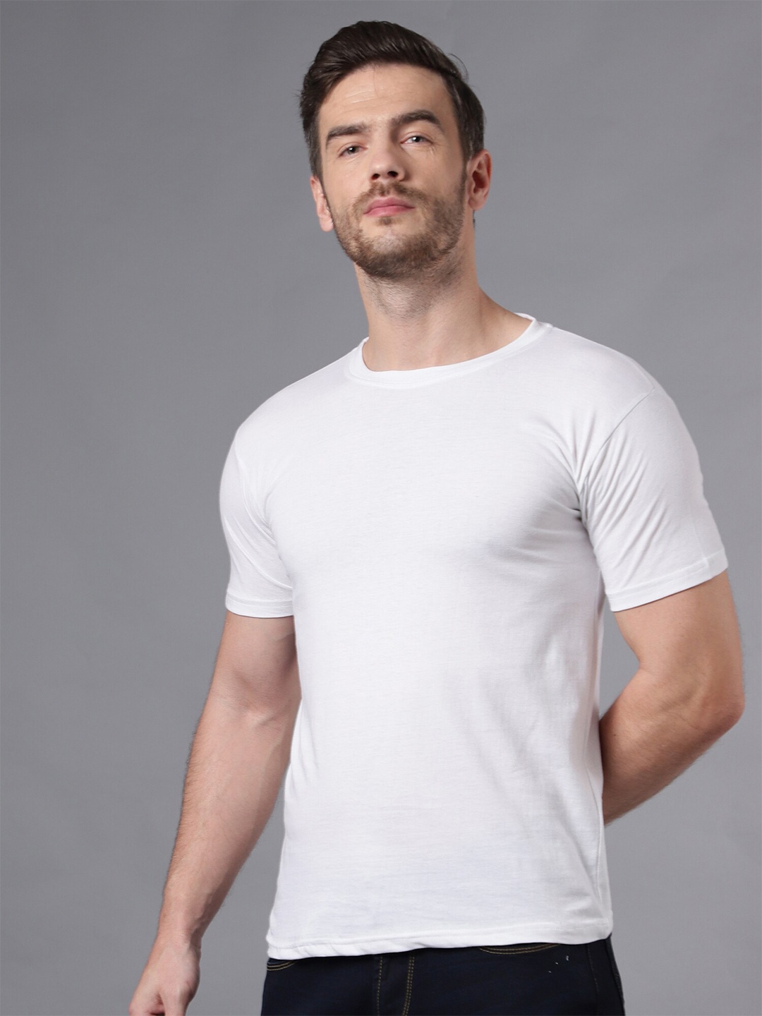 THE EG STORE Men Solid Cotton T-shirt, White