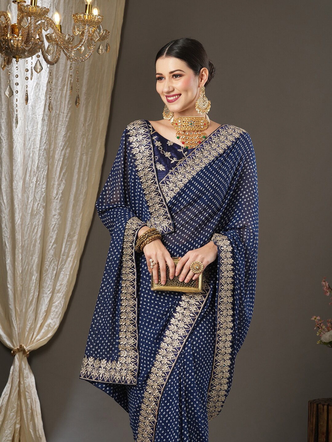 Saree mall Bandhani Printed Embroidered Border Pure Georgette Sarees, Navy blue
Saree mall Bandhani Printed Embroidered Border Pure Georgette Sarees, Navy blue