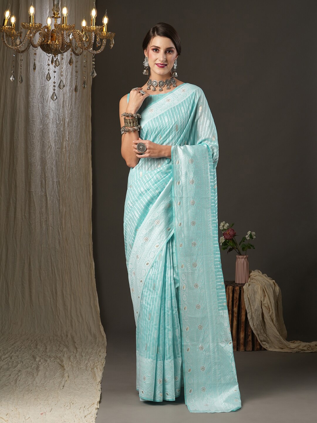 Saree mall Ethnic Motifs Woven Design Zari Leheriya Traditional Sarees, Turquoise blue
Saree mall Ethnic Motifs Woven Design Zari Leheriya Traditional Sarees, Turquoise blue