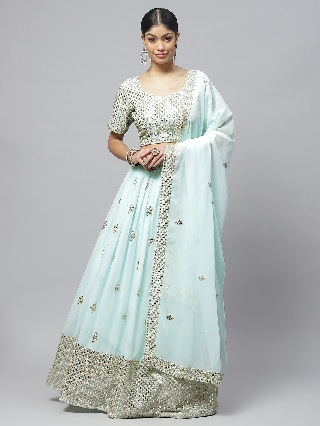 Readiprint Fashions Embellished Sequinned Lehenga & Blouse With Dupatta, Sea green
Readiprint Fashions Embellished Sequinned Lehenga & Blouse With Dupatta, Sea green