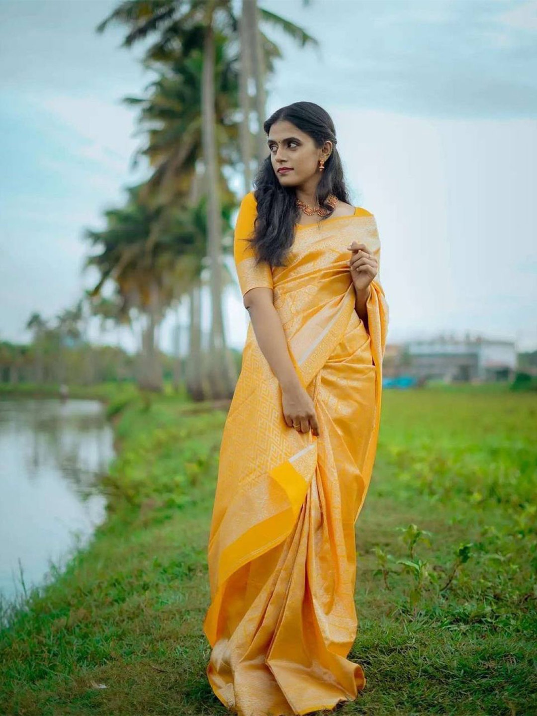 TIEXA Woven Design Zari Soft Silk Banarasi Saree, Yellow