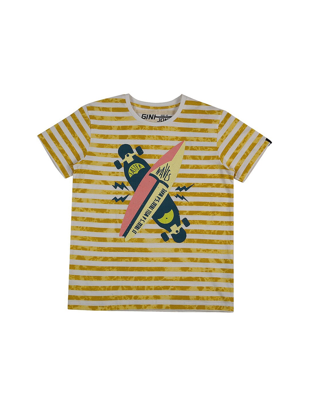 Gini and Jony Boys Cotton Striped T-shirt, Yellow
