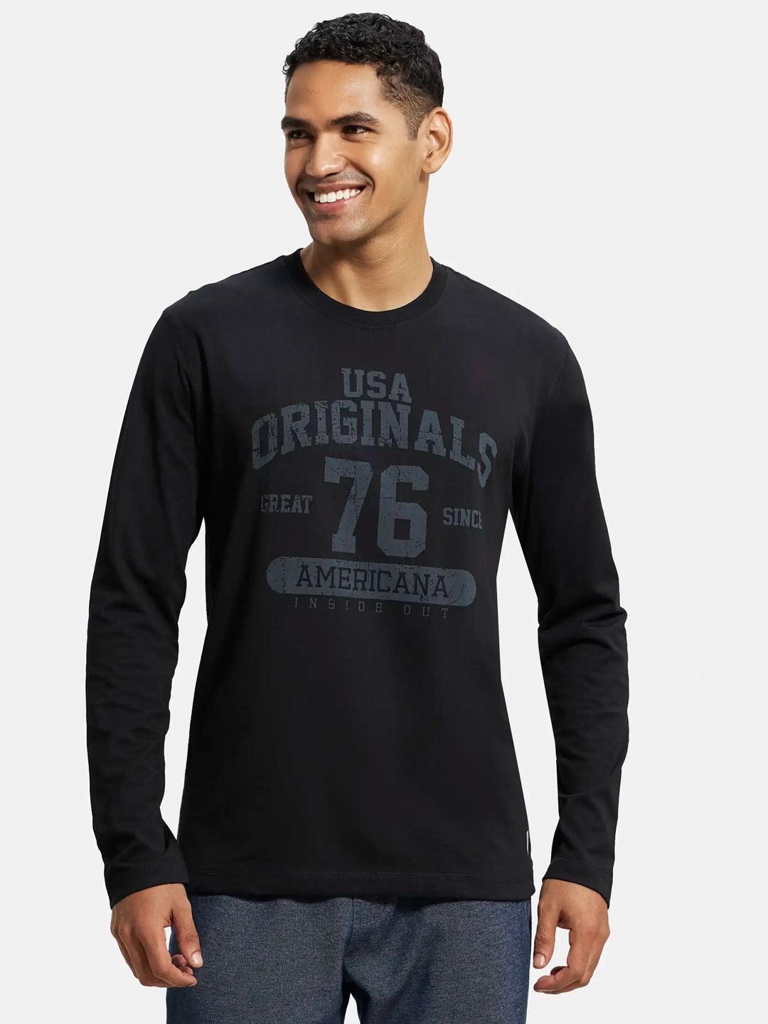 Jockey Usa Originals Men Typography Printed T-shirt, Black