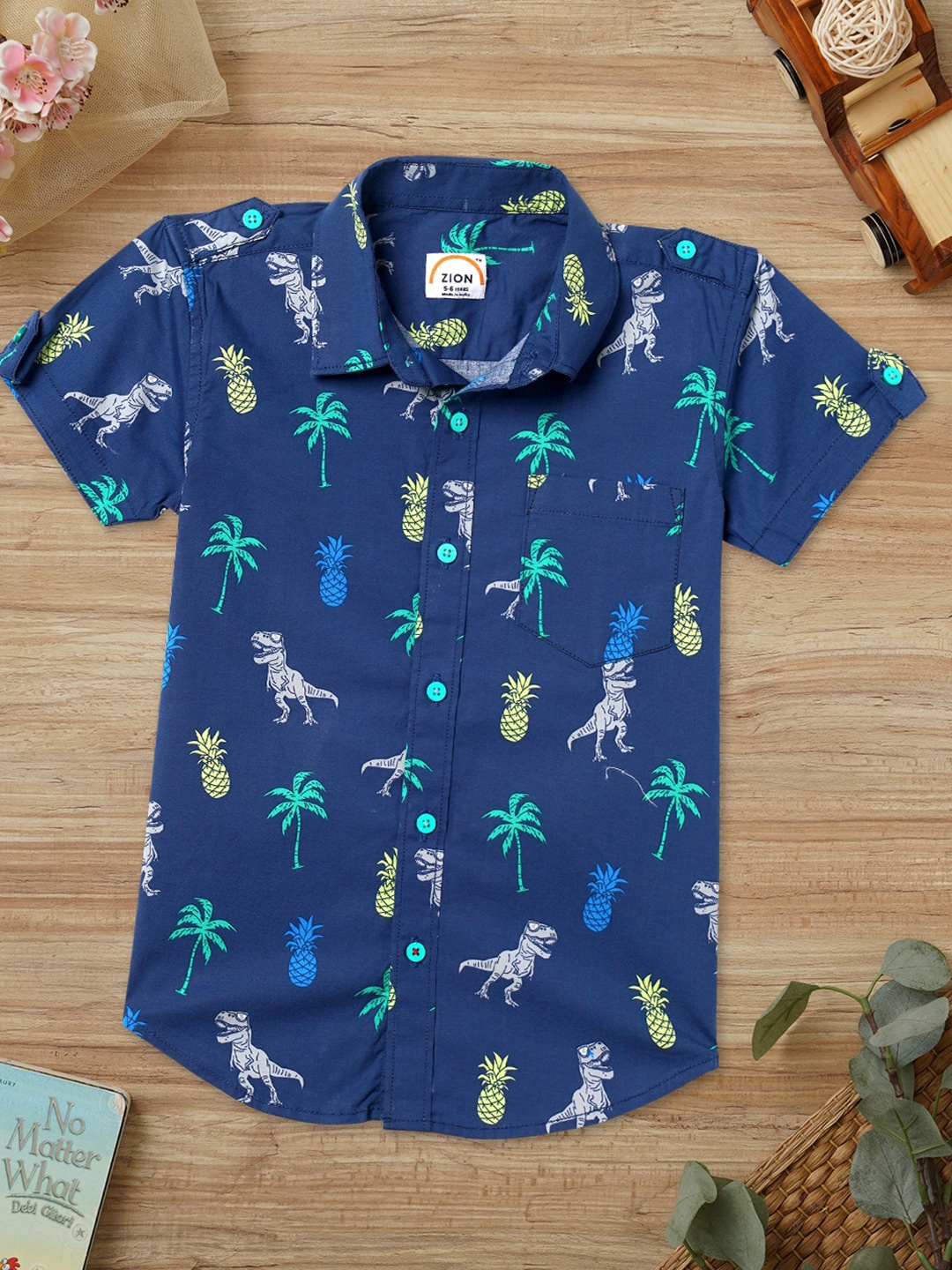 ZION Boys Comfort Printed Cotton Casual Shirt, Blue