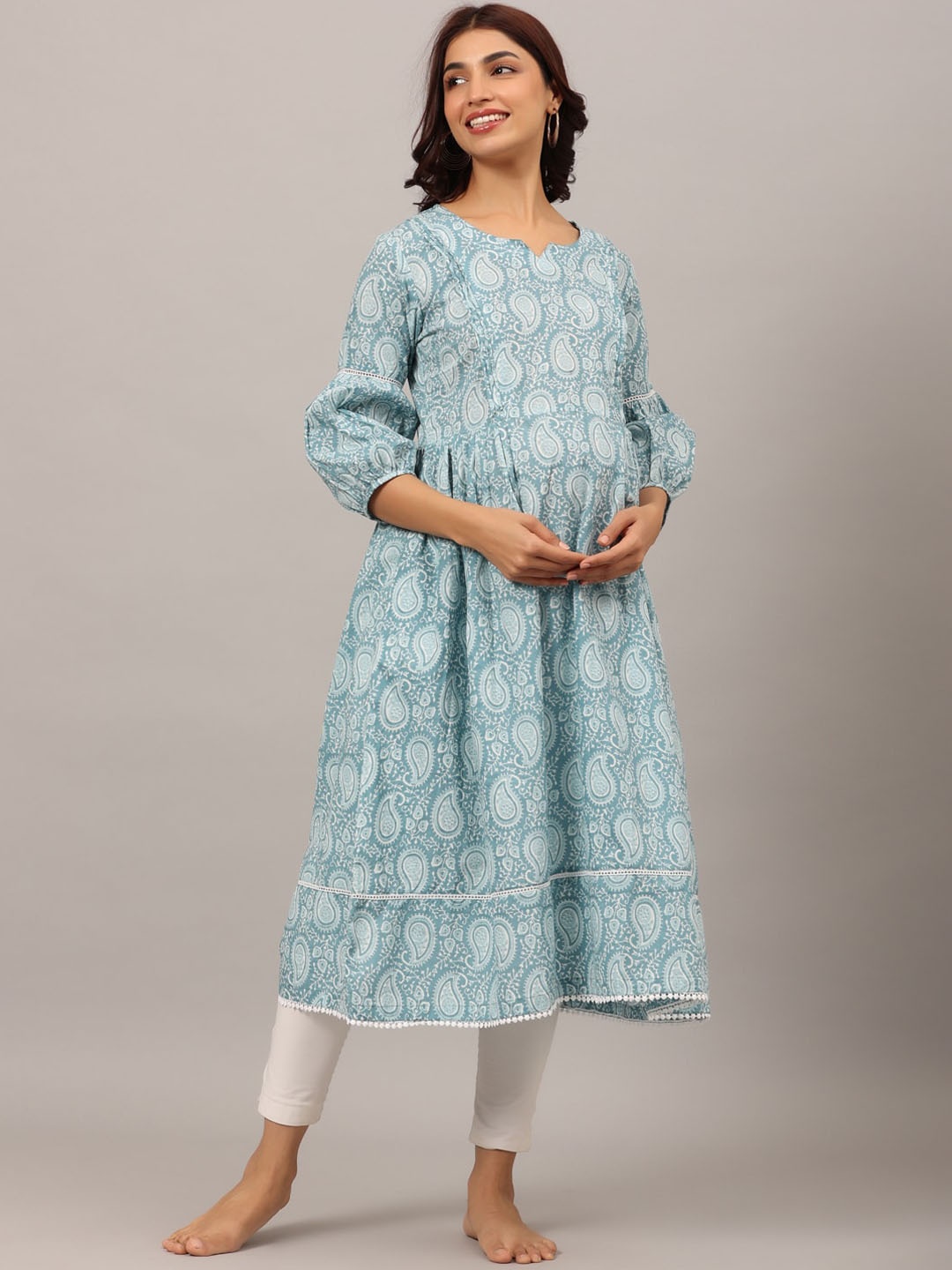 Ikk Kudi by Seerat Women Paisley Printed Maternity Anarkali Pure Cotton Kurta, Blue
Ikk Kudi by Seerat Women Paisley Printed Maternity Anarkali Pure Cotton Kurta, Blue