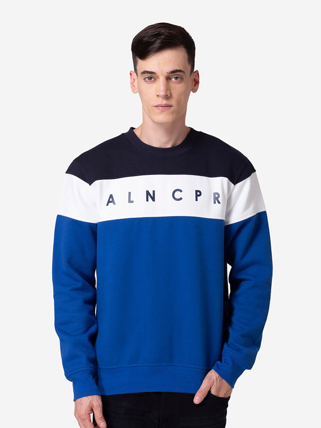 Allen Cooper Men Colourblocked Cotton Sweatshirt, Navy blue
Allen Cooper Men Colourblocked Cotton Sweatshirt, Navy blue