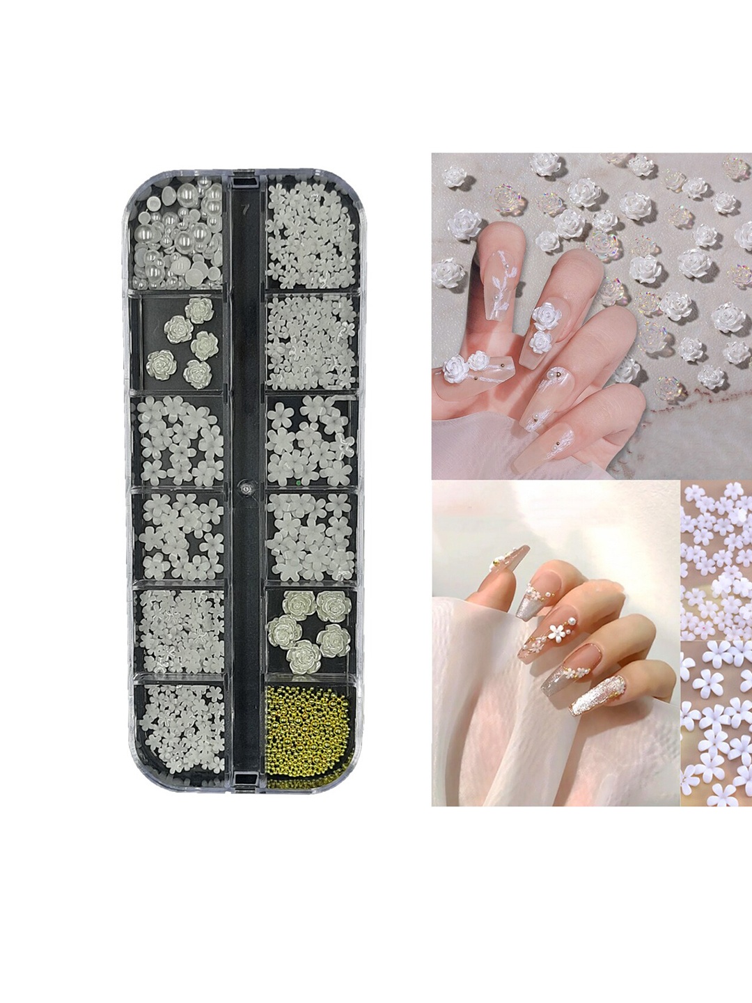 S.A.V.I. 12 Grids DIY 3D Five Petal Flower Nail Art Decorations & Metal Beads Balls, White
S.A.V.I. 12 Grids DIY 3D Five Petal Flower Nail Art Decorations & Metal Beads Balls, White