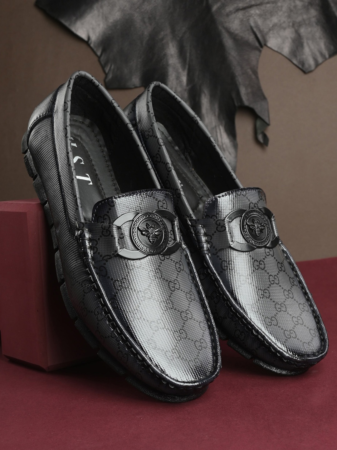 MANSAMUSA Men Printed Formal Loafers, Grey