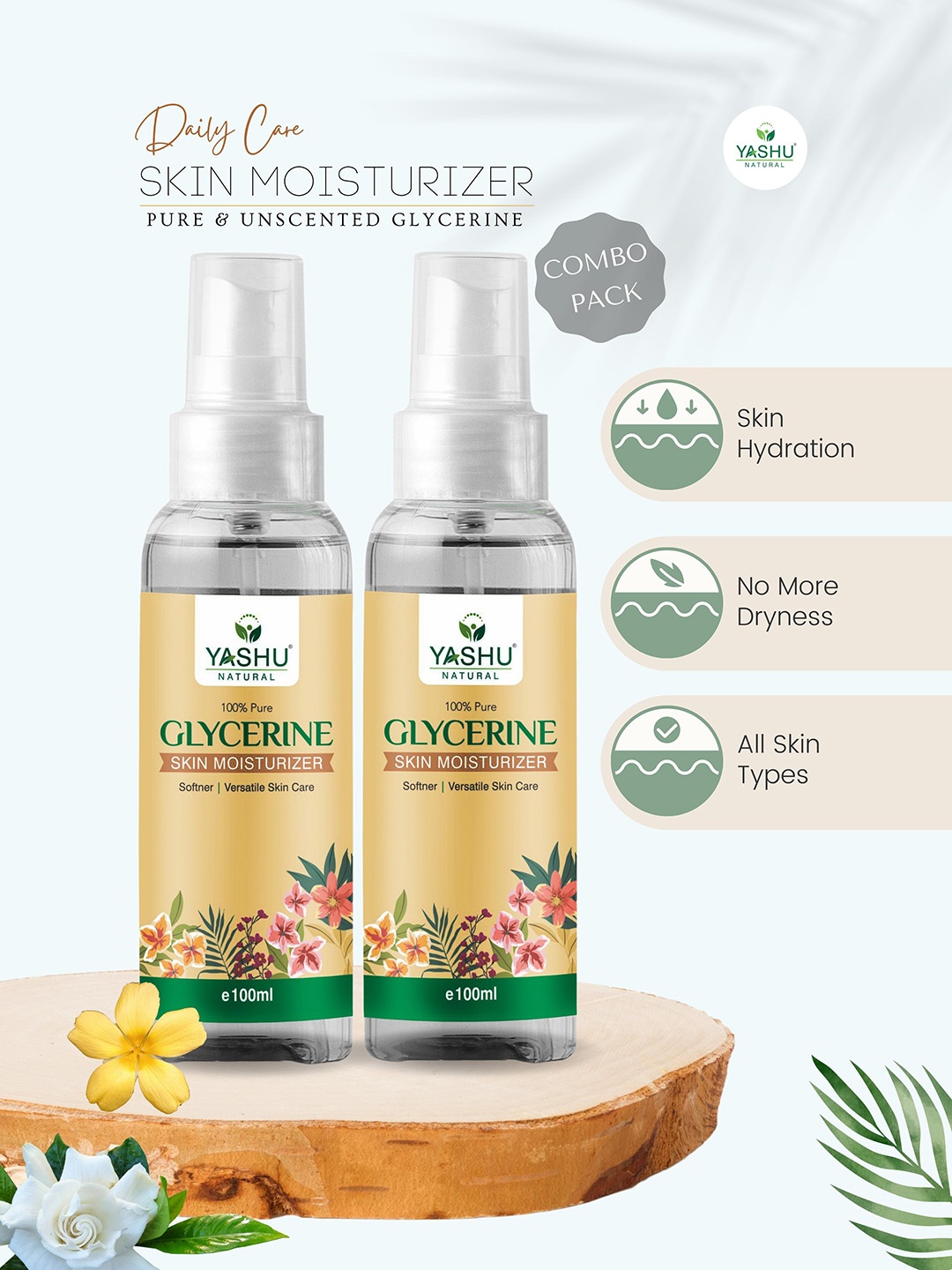 YASHU Set of 2 Natural Pure Glycerine Skin Moisturizer - 100ml each, Transparent
YASHU Set of 2 Natural Pure Glycerine Skin Moisturizer - 100ml each, Transparent