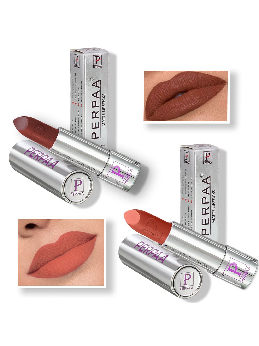 PERPAA Set of 2 Push Button Matte Lipstick 3.5g each - Matte Brown 167 & Rust Brown 301
PERPAA Set of 2 Push Button Matte Lipstick 3.5g each - Matte Brown 167 & Rust Brown 301