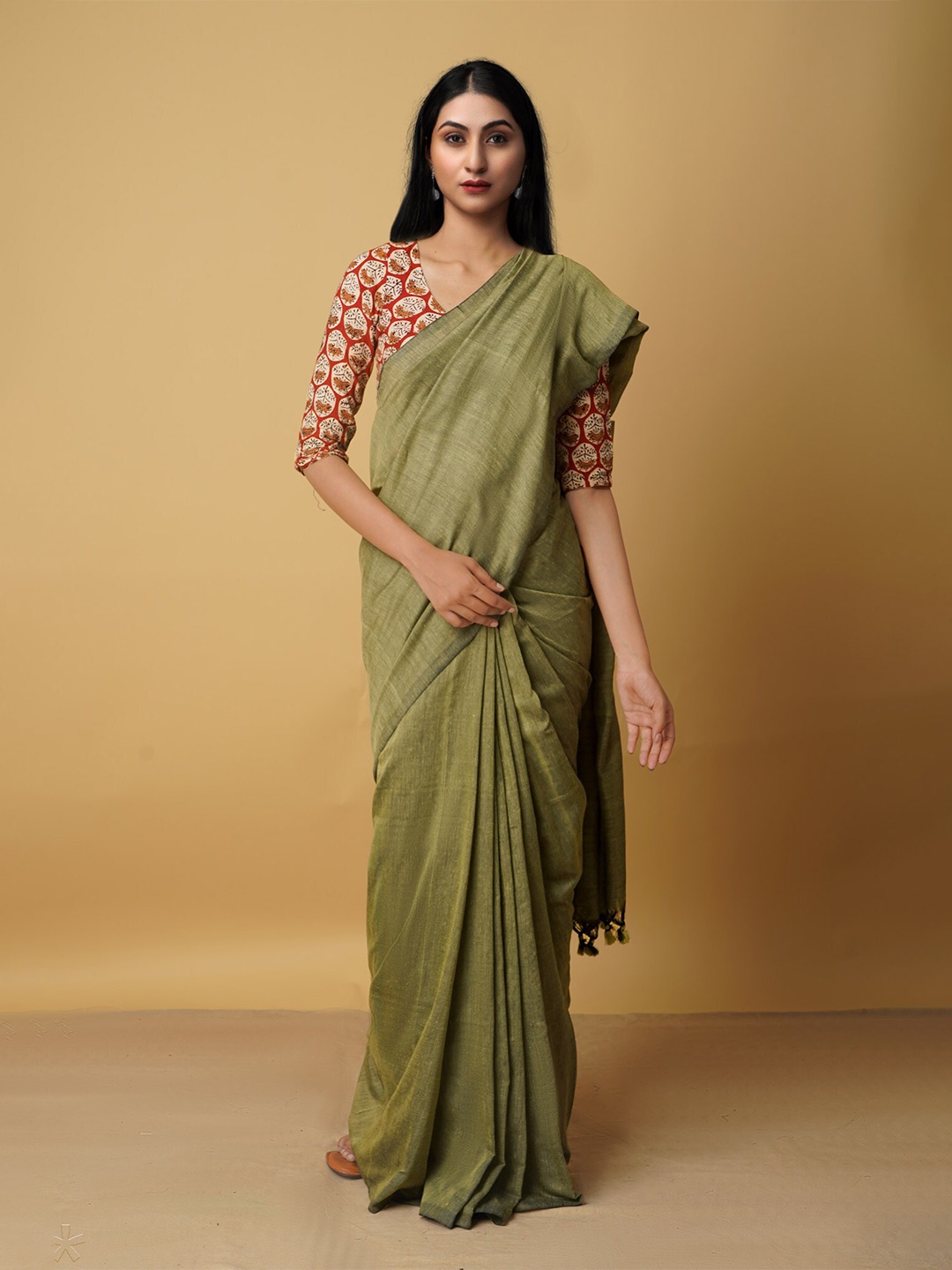 Unnati Silks Pure Linen Jamdani Saree, Green