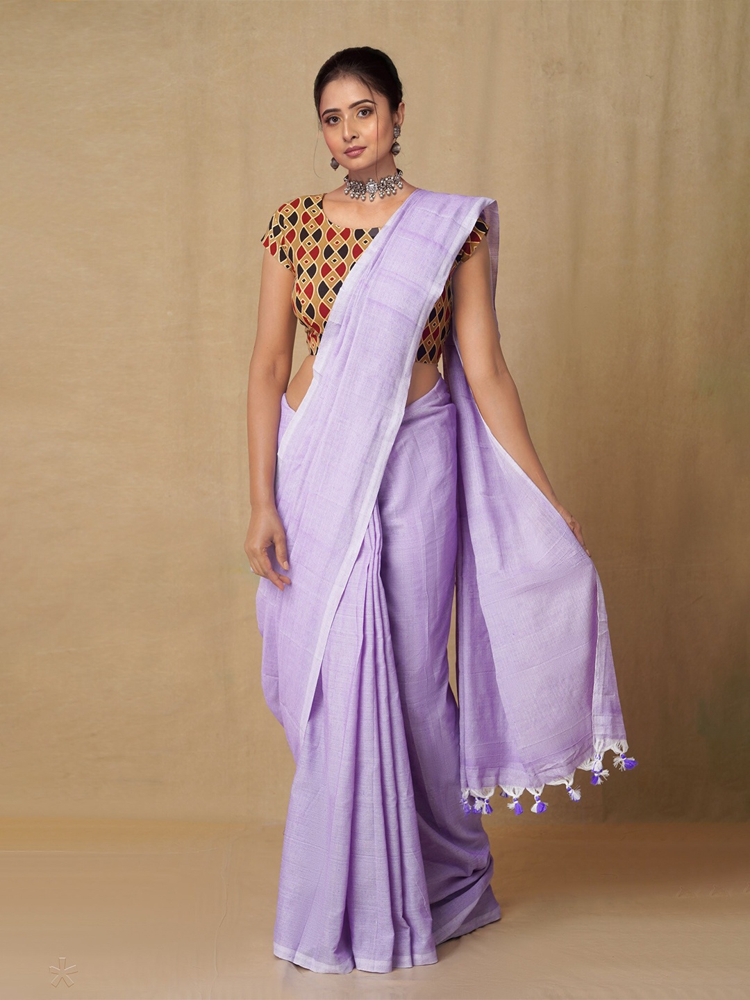 Unnati Silks Pure Linen Handloom Jamdani Saree, Violet