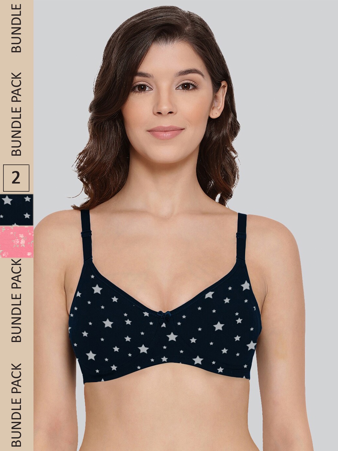LYRA Pack Of 2 Printed Combed Cotton Wirefree Secret Support Bra with Detachable Strap, Navy blue
LYRA Pack Of 2 Printed Combed Cotton Wirefree Secret Support Bra with Detachable Strap, Navy blue