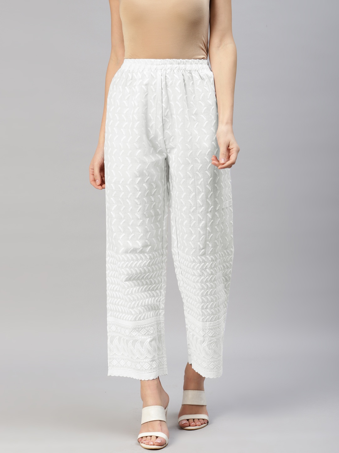 Readiprint Fashions Women Embroidered Ethnic Palazzos, Off white