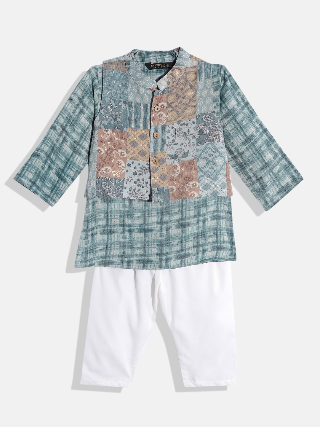 Readiprint Fashions Boys Ethnic Motifs Printed Layered Kurta with Pyjamas & Nehru Jacket, Blue
Readiprint Fashions Boys Ethnic Motifs Printed Layered Kurta with Pyjamas & Nehru Jacket, Blue