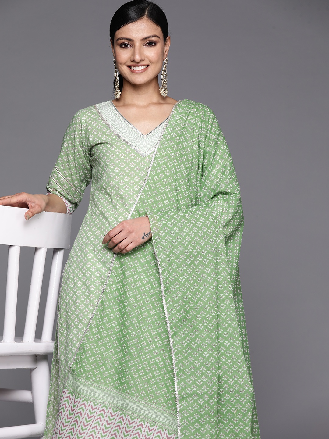 Libas Women Floral Motifs Printed Gotta Patti Pure Cotton Kurta With Salwar & Dupatta, Green
Libas Women Floral Motifs Printed Gotta Patti Pure Cotton Kurta With Salwar & Dupatta, Green