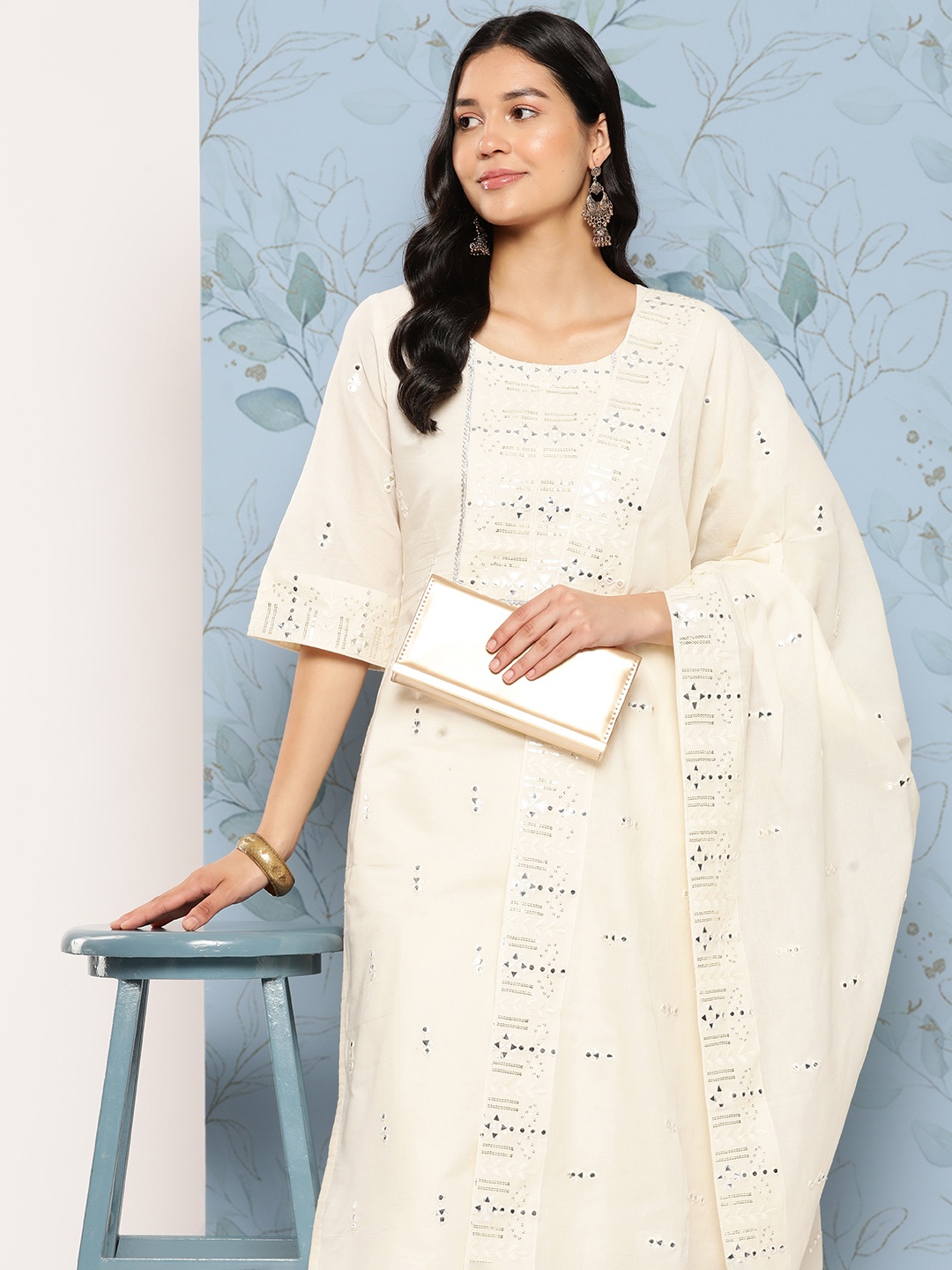 Libas Women Embroidered Mirror Work Pure Cotton Kurta With Palazzos & With Dupatta, Off white
Libas Women Embroidered Mirror Work Pure Cotton Kurta With Palazzos & With Dupatta, Off white