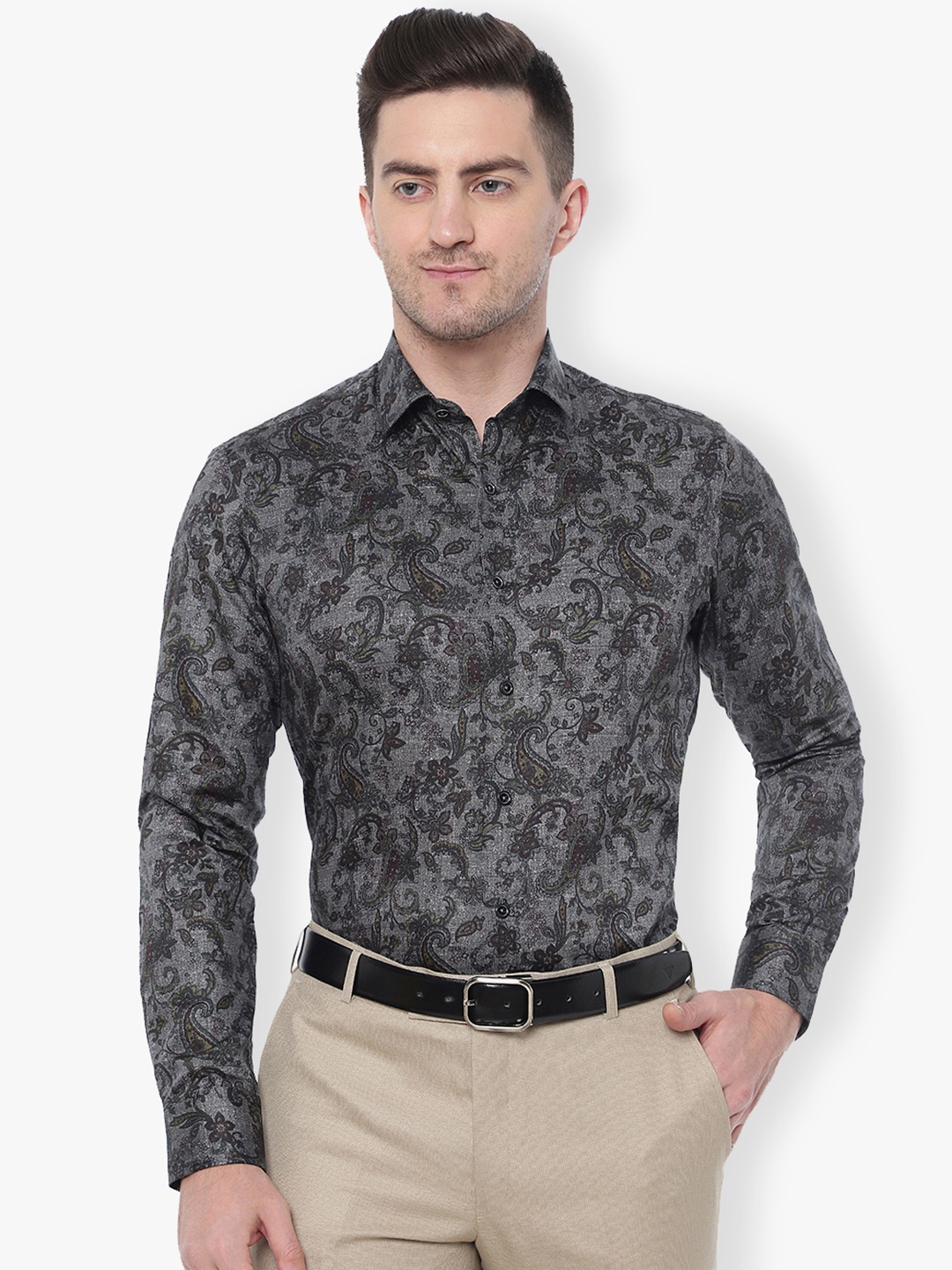 JB STUDIO Men Slim Fit Printed Cotton Formal Shirt, Brown
