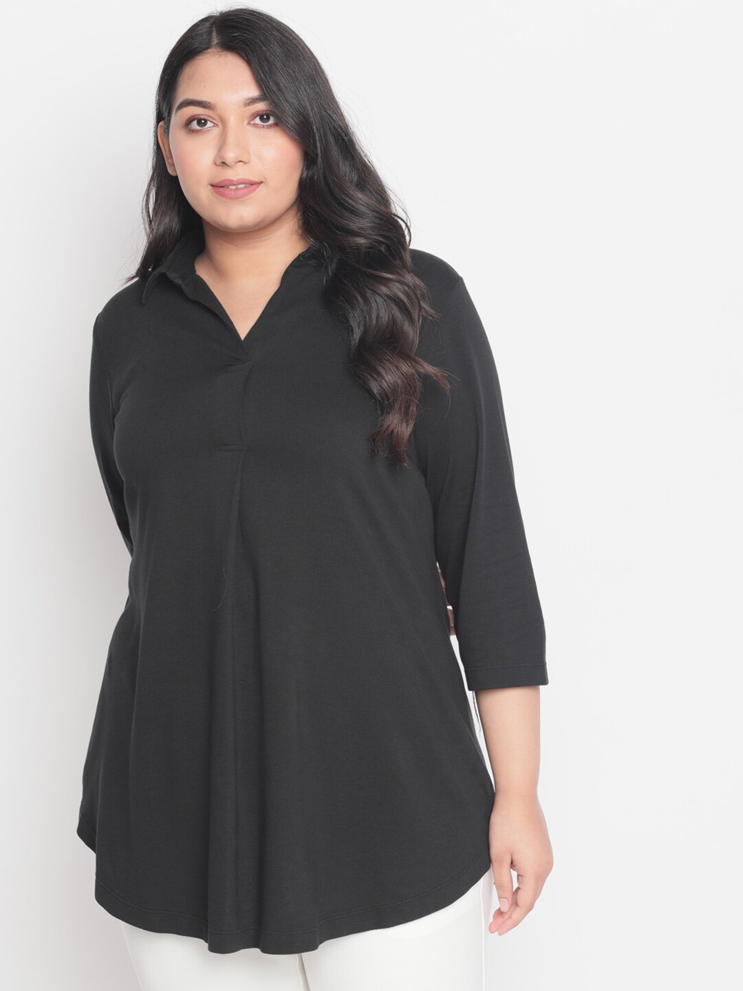 Amydus Shirt Style Longline Top, Black