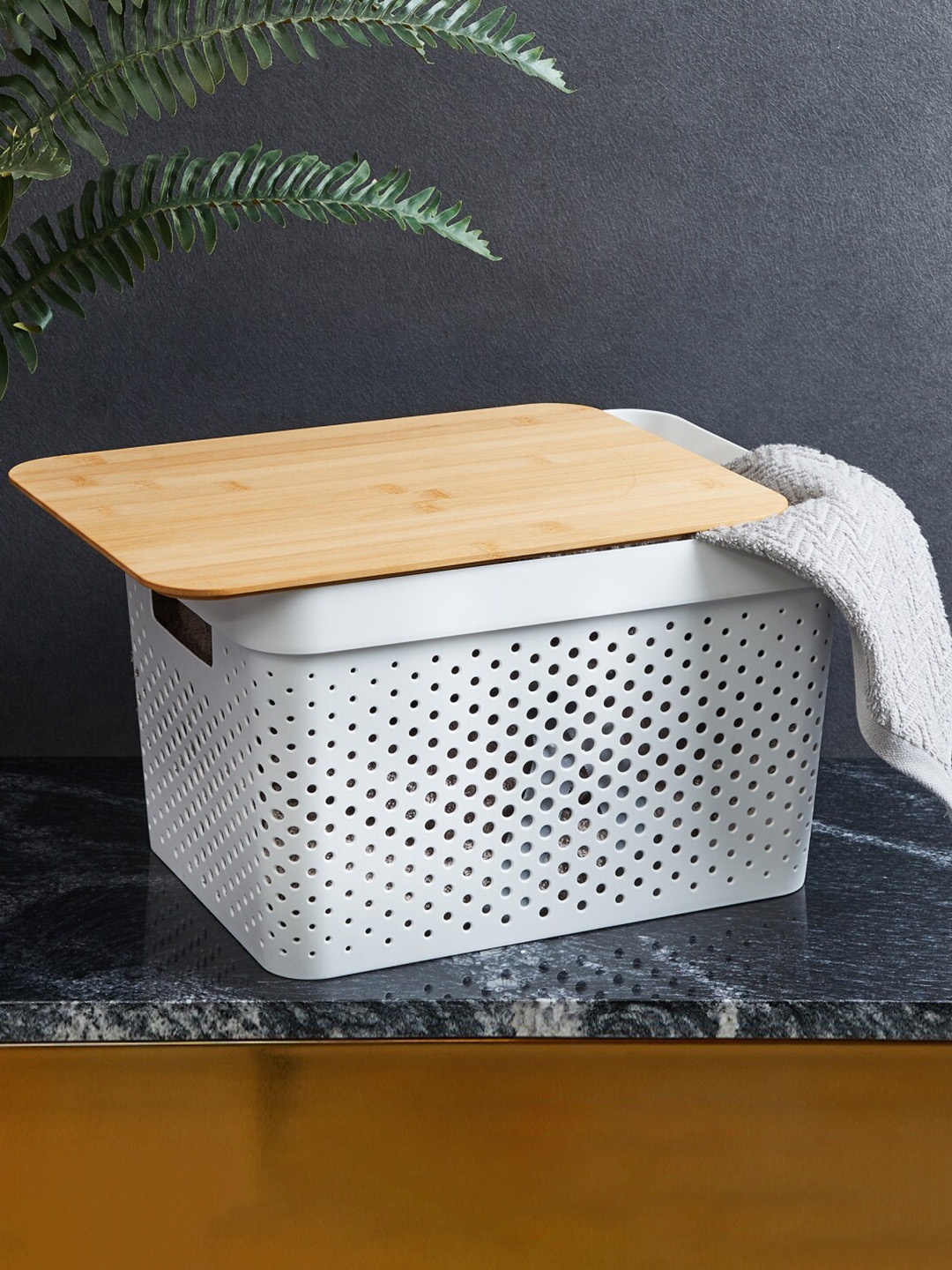 Home Centre Regan Infinity White Textured Rectangular Storage Basket With Wooden Lid
Home Centre Regan Infinity White Textured Rectangular Storage Basket With Wooden Lid