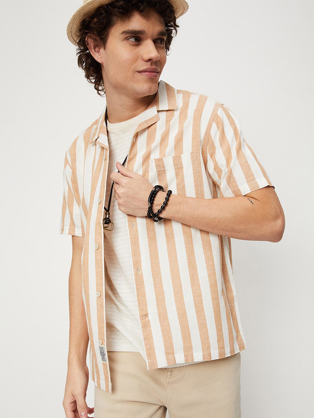 max Men Striped Cotton Casual Shirt, Red