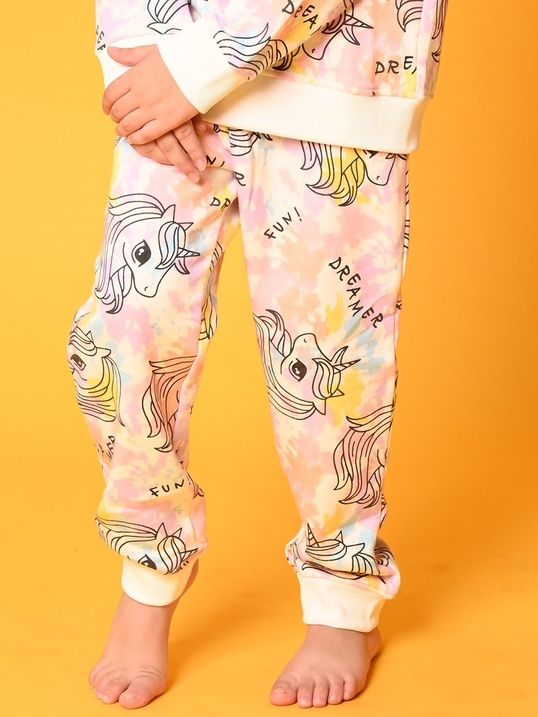 Anthrilo Girls Unicorn Printed Fleece Jogger, White