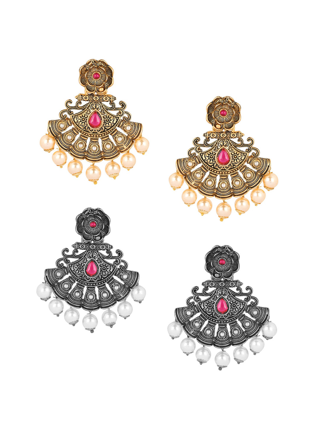 OOMPH Pack Of 2 Oxidised Floral Drop Earrings, Red 
OOMPH Pack Of 2 Oxidised Floral Drop Earrings, Red