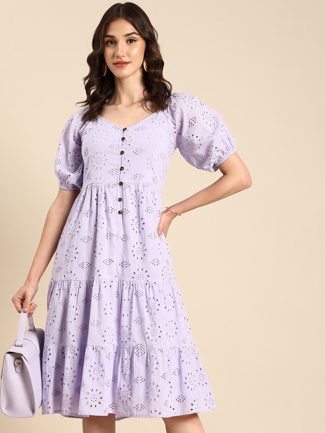 all about you Floral Embroidered With Cut-out Detail Puff Sleeve Pure Cotton A-Line Dress, Lavender
all about you Floral Embroidered With Cut-out Detail Puff Sleeve Pure Cotton A-Line Dress, Lavender