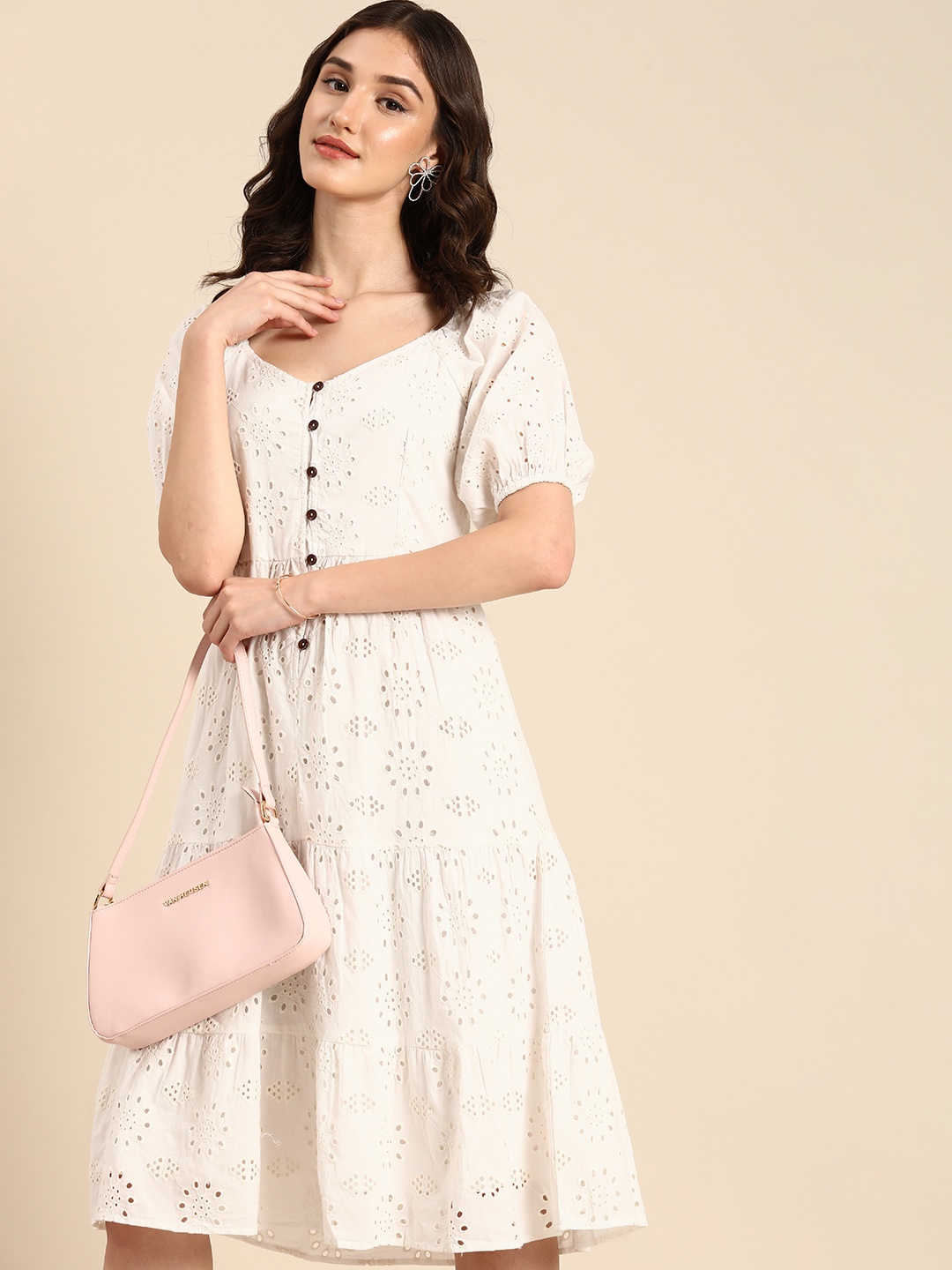 all about you Floral Embroidered With Cut-out Detail Puff Sleeve Pure Cotton A-Line Dress, White
all about you Floral Embroidered With Cut-out Detail Puff Sleeve Pure Cotton A-Line Dress, White
