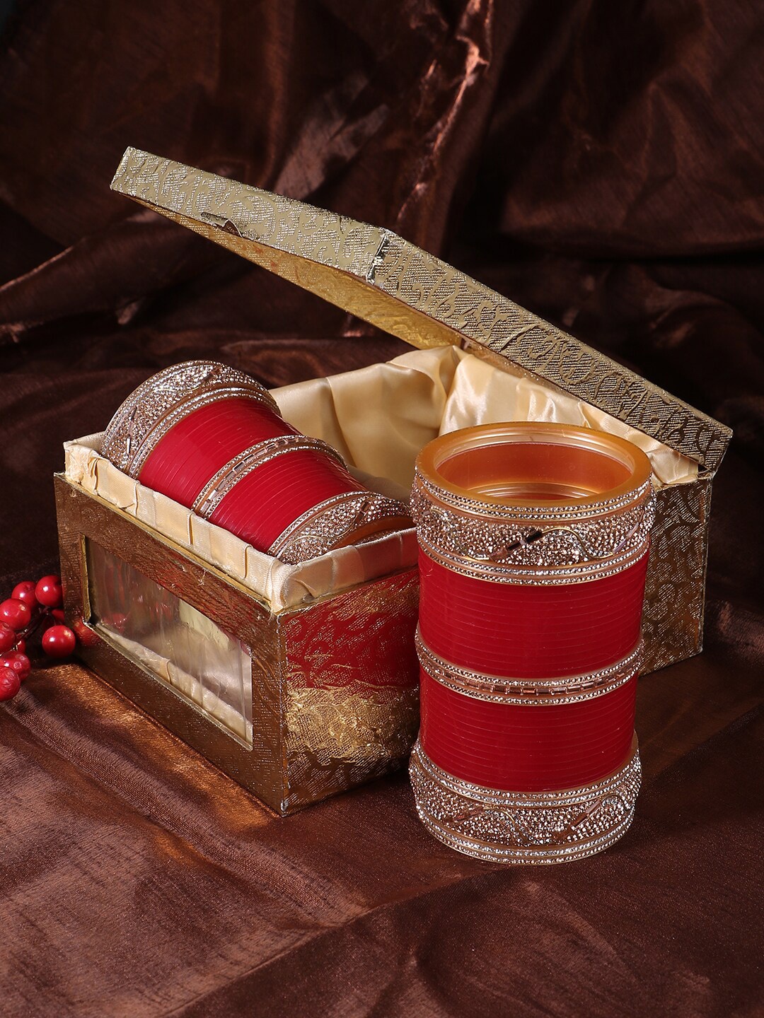 Adwitiya Collection Set Of 33 Gold-Plated Stone-Studded Acrylic Wedding Bangles, Red
Adwitiya Collection Set Of 33 Gold-Plated Stone-Studded Acrylic Wedding Bangles, Red