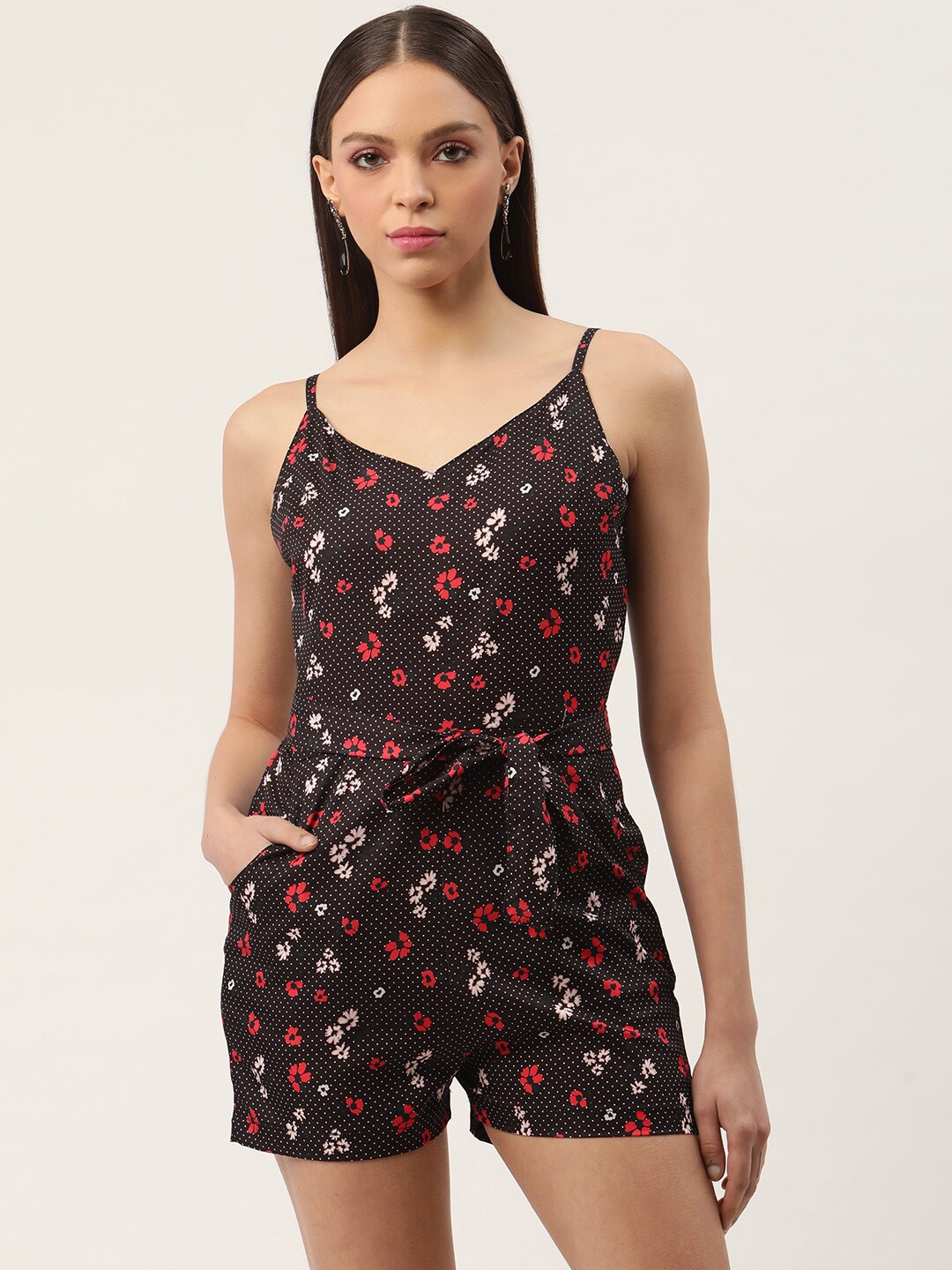 Sleek Italia Printed Waist Tie-Ups Jumpsuit, Black