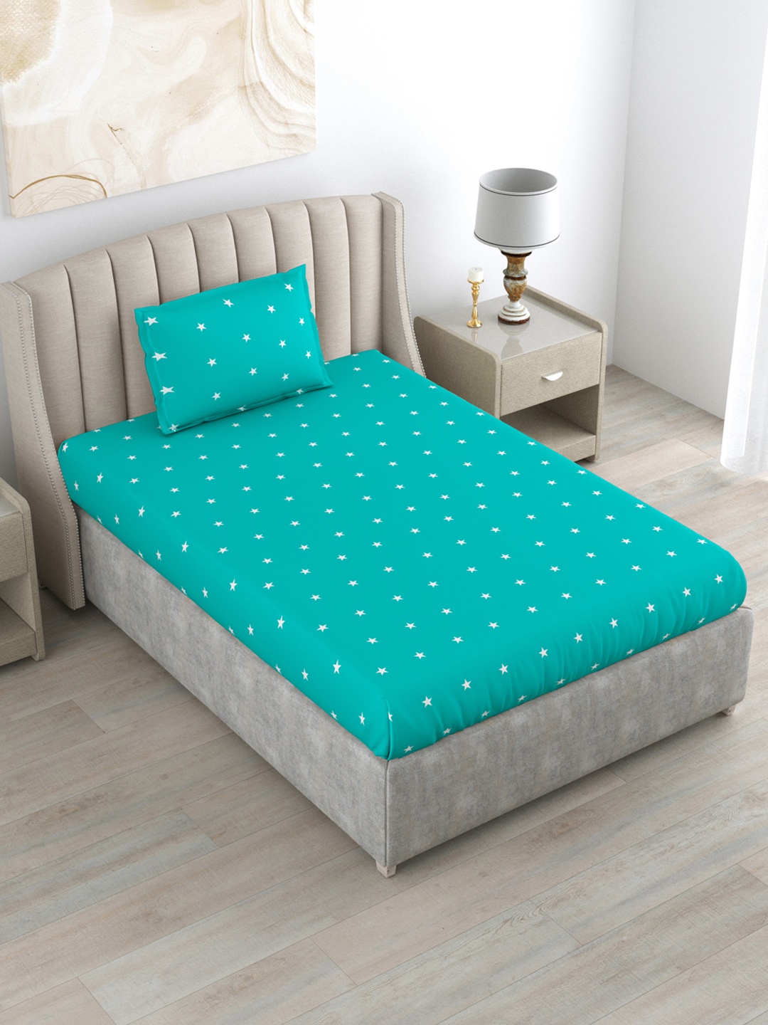 DREAM WEAVERZ Turquoise Star 220 TC Pure Cotton Single Bedsheet with 1 Pillow Cover, Turquoise blue
DREAM WEAVERZ Turquoise Star 220 TC Pure Cotton Single Bedsheet with 1 Pillow Cover, Turquoise blue