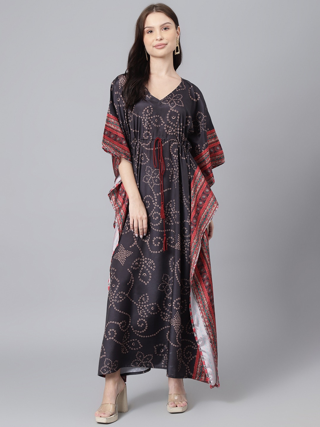DECKEDUP Ethnic Motifs Maxi Dress, Black
