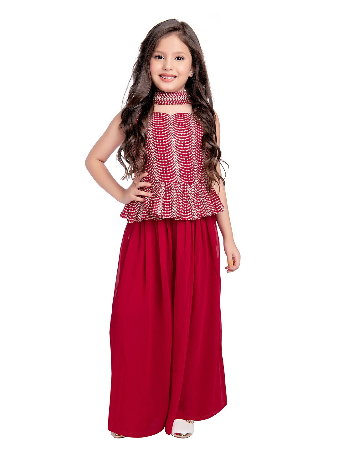 Tiny Kingdom Girls Ethnic Motifs Embroidered Sequinned Top with Palazzos & Dupatta, Pink
Tiny Kingdom Girls Ethnic Motifs Embroidered Sequinned Top with Palazzos & Dupatta, Pink