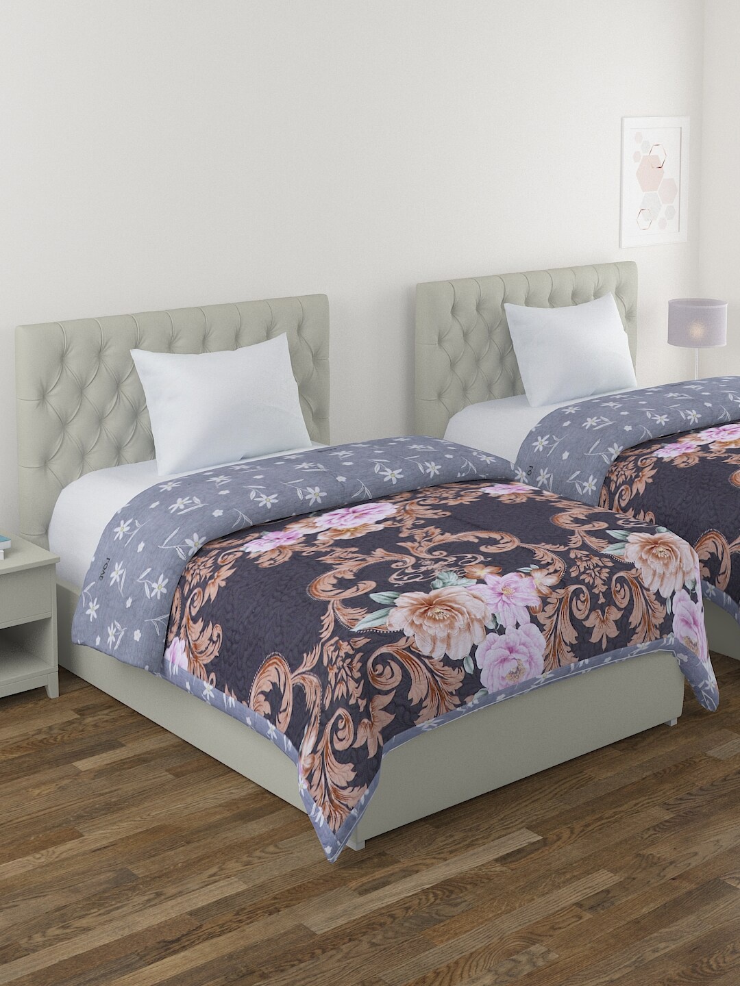 A Homes Grace Grey & Peach Set of 2 Floral Microfiber AC Room 120 GSM Single Bed Comforter
A Homes Grace Grey & Peach Set of 2 Floral Microfiber AC Room 120 GSM Single Bed Comforter