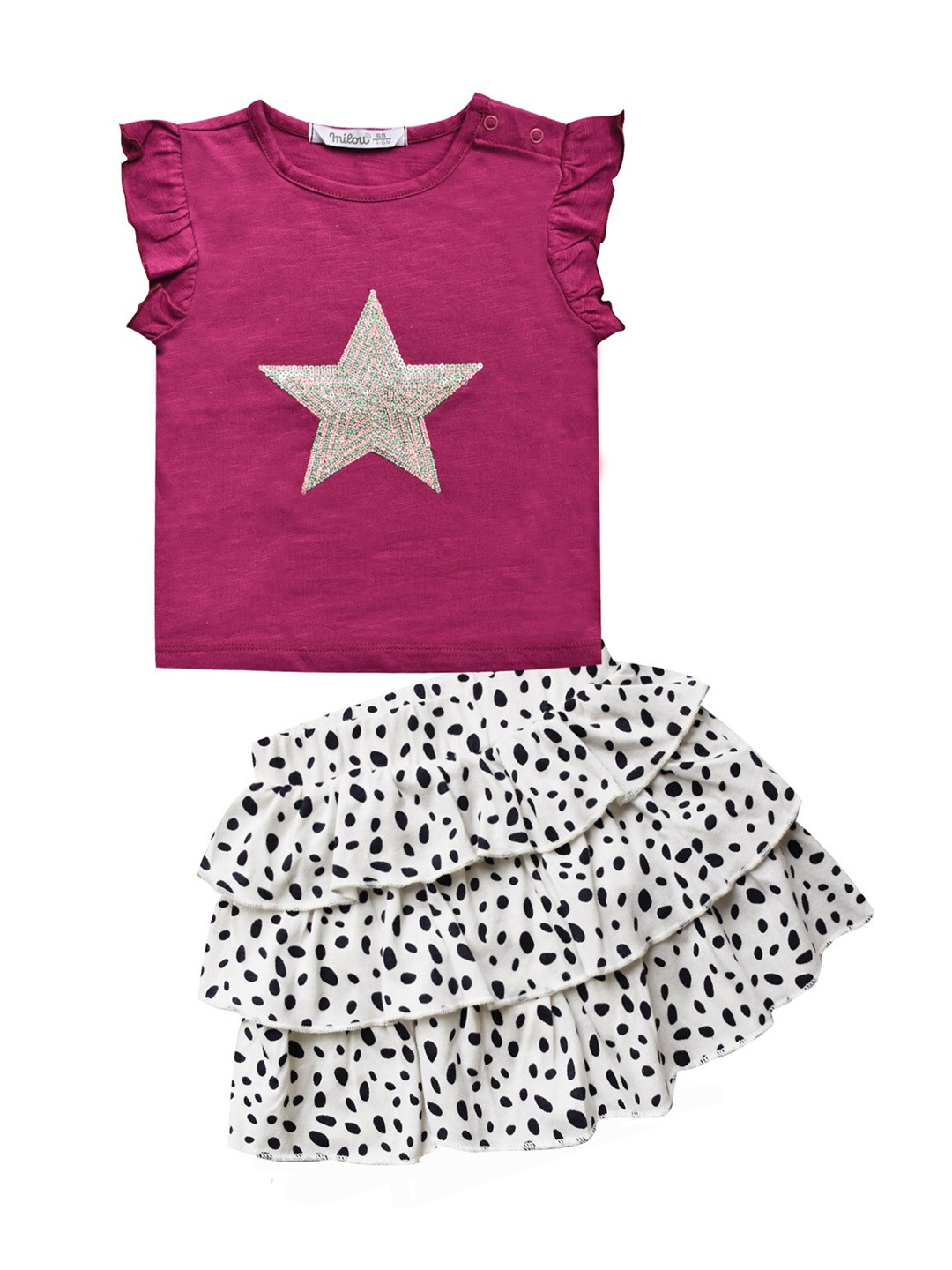 milou Girls Printed Top with Skirt, Pink